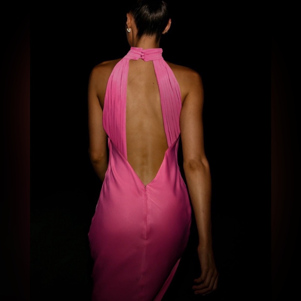 MESHKI Claire Satin Drape-Back Maxi Dress Pink Medium - Picture 2 of 6